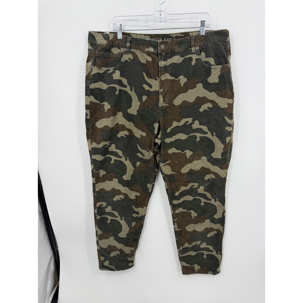 American Eagle Super Stretch Mom Jeans Women 20 Camo Corduroy High Rise Tapered